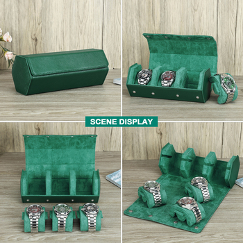 Тричастична шестостенна кожена кутия за часовници от топкожа, ръчна изработка, преносима за пътуване