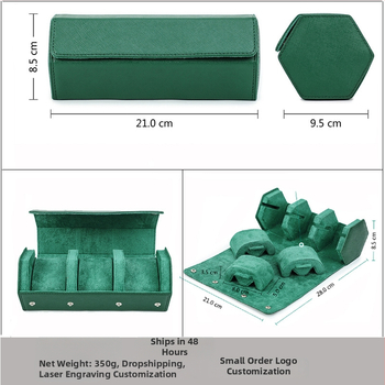 Тричастична шестостенна кожена кутия за часовници от топкожа, ръчна изработка, преносима за пътуване