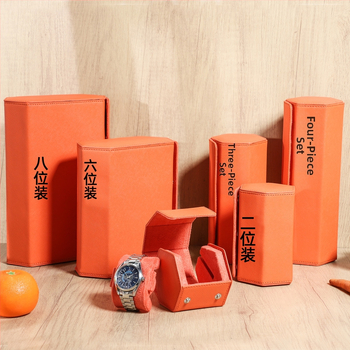 Тричастична шестостенна кожена кутия за часовници от топкожа, ръчна изработка, преносима за пътуване