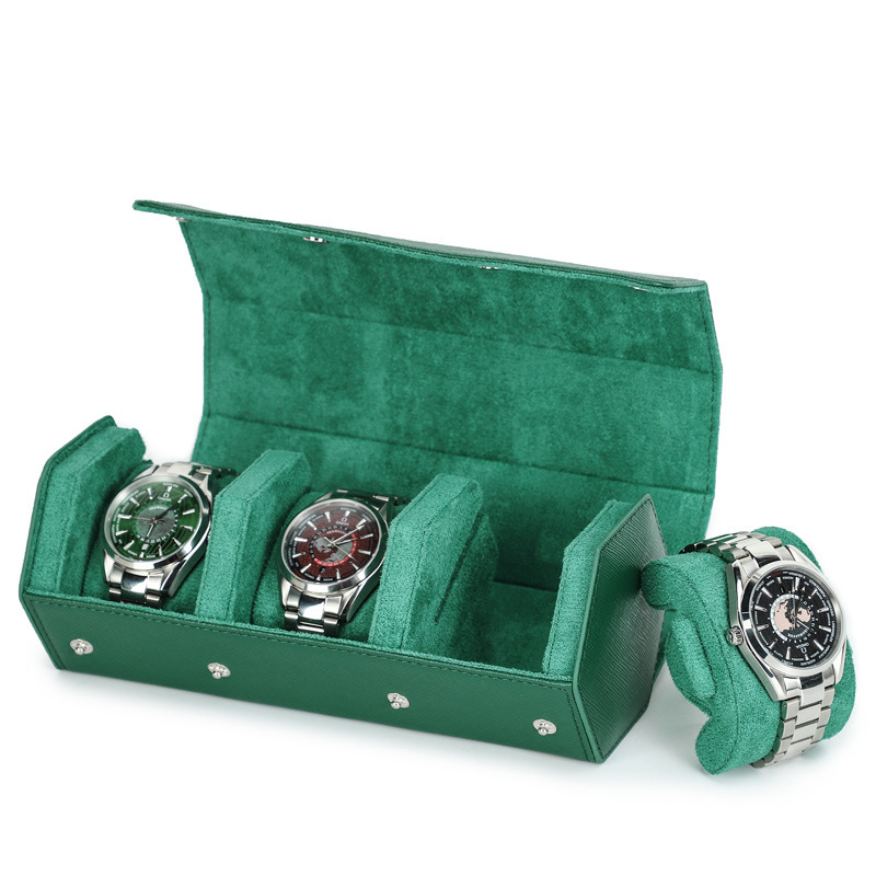 Тричастична шестостенна кожена кутия за часовници от топкожа, ръчна изработка, преносима за пътуване