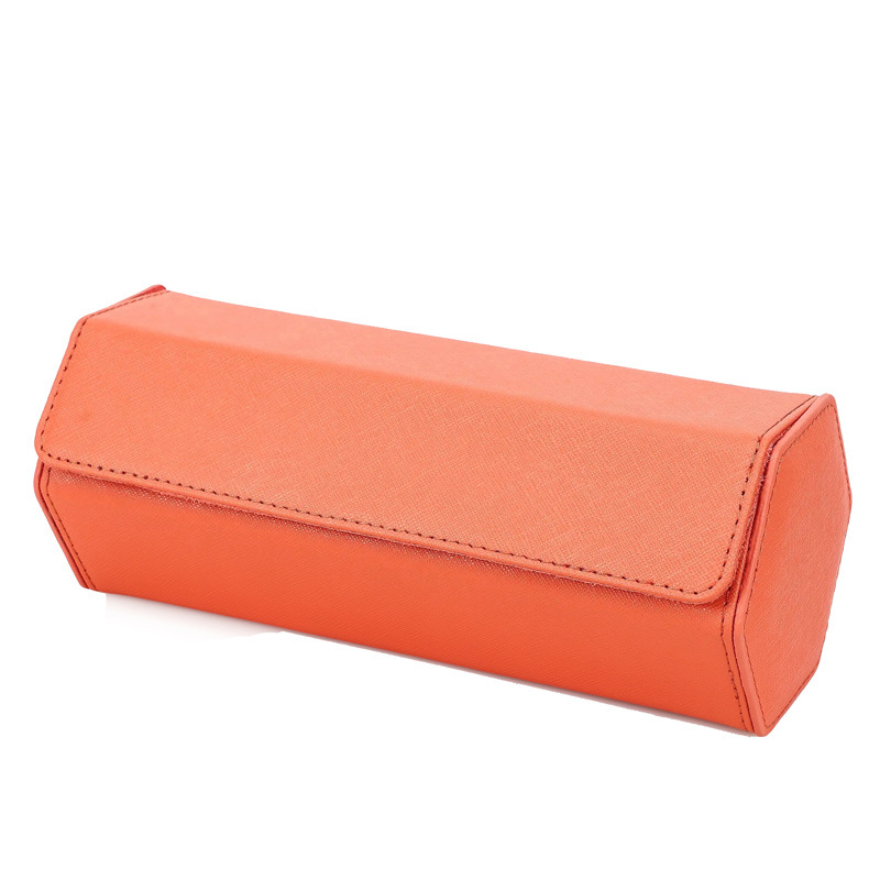 Тричастична шестостенна кожена кутия за часовници от топкожа, ръчна изработка, преносима за пътуване