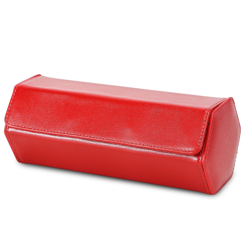 Тричастична шестостенна кожена кутия за часовници от топкожа, ръчна изработка, преносима за пътуване