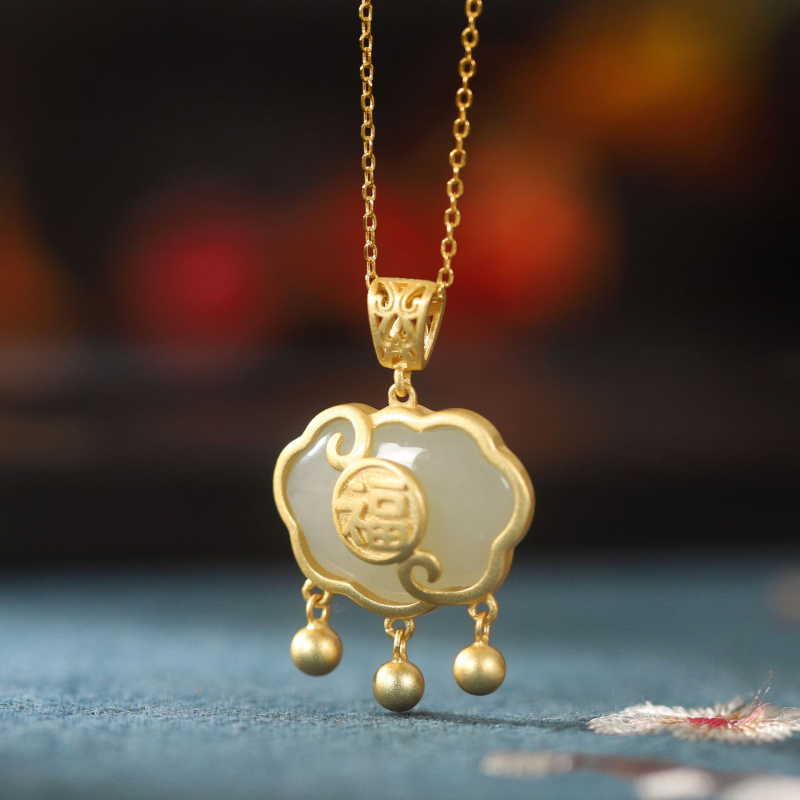 Happy Heart S925 srebrna ogrlica s dugotrajnim zatvaranjem za žene, križni lanac, kineski stil, umjetnički retro