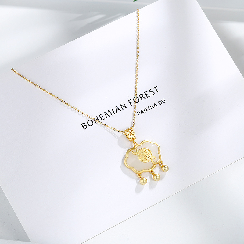 Happy Heart S925 srebrna ogrlica s dugotrajnim zatvaranjem za žene, križni lanac, kineski stil, umjetnički retro