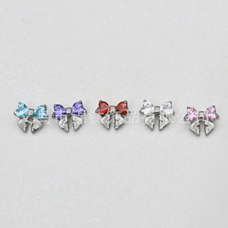 Обеци - форма лък, титиева сплав за импланти ASTM F-136, обработка с диаманти, унисекс корейски стил