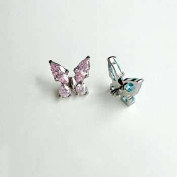 Пеперудени титанови обеци с циркон, титиева сплав Grade 23