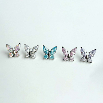 Пеперудени титанови обеци с циркон, титиева сплав Grade 23