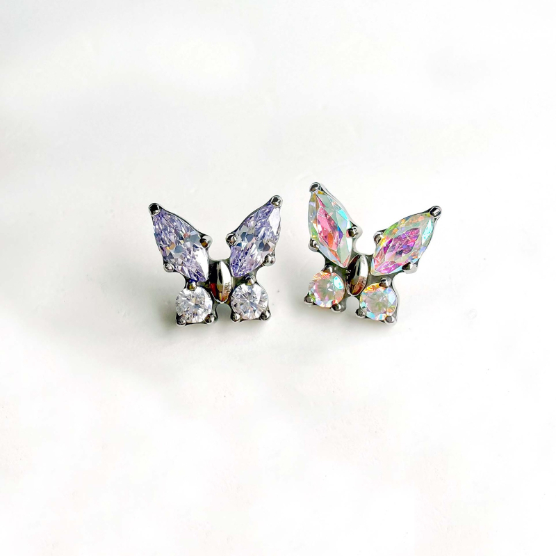 Пеперудени титанови обеци с циркон, титиева сплав Grade 23