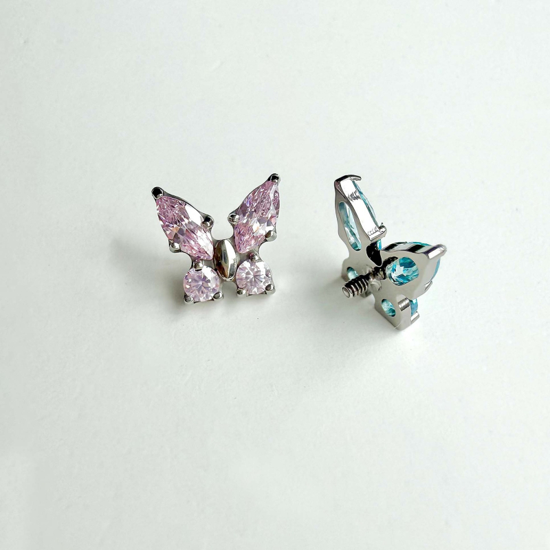 Пеперудени титанови обеци с циркон, титиева сплав Grade 23