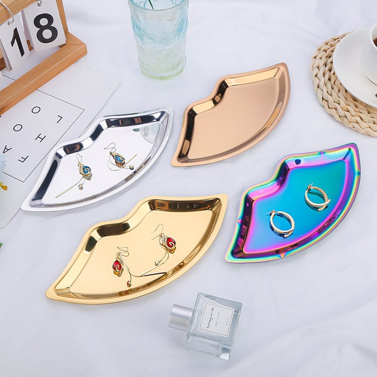 Метална тава за бижута и козметика, Nordic стил, нерегулярна форма, неръждаема стомана, вакуумно покритие, печат на лого