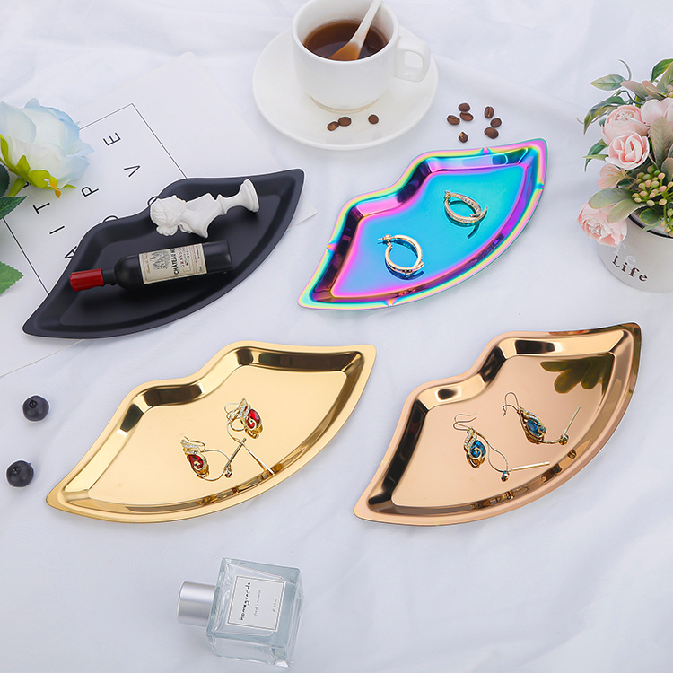 Метална тава за бижута и козметика, Nordic стил, нерегулярна форма, неръждаема стомана, вакуумно покритие, печат на лого