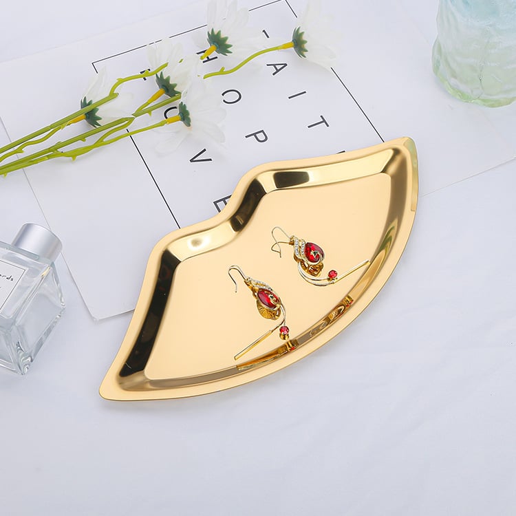 Метална тава за бижута и козметика, Nordic стил, нерегулярна форма, неръждаема стомана, вакуумно покритие, печат на лого