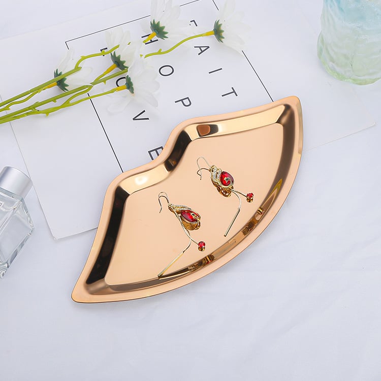Метална тава за бижута и козметика, Nordic стил, нерегулярна форма, неръждаема стомана, вакуумно покритие, печат на лого