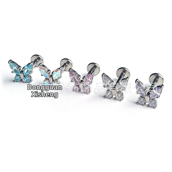 G23 titánové šperky na piercing tela – geometrický motív motýľa s cirkónovými kryštálmi