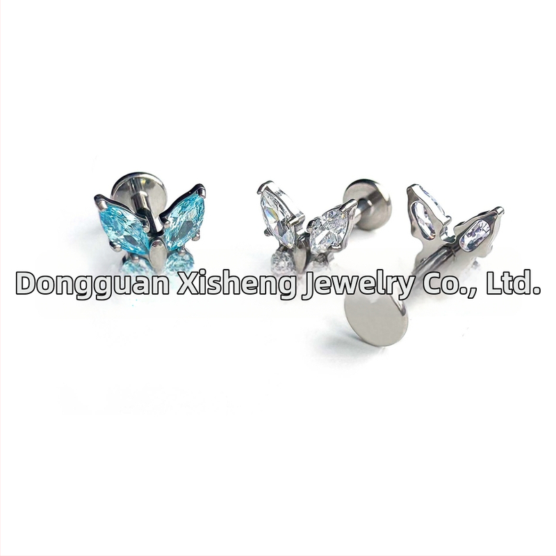 G23 titánové šperky na piercing tela – geometrický motív motýľa s cirkónovými kryštálmi