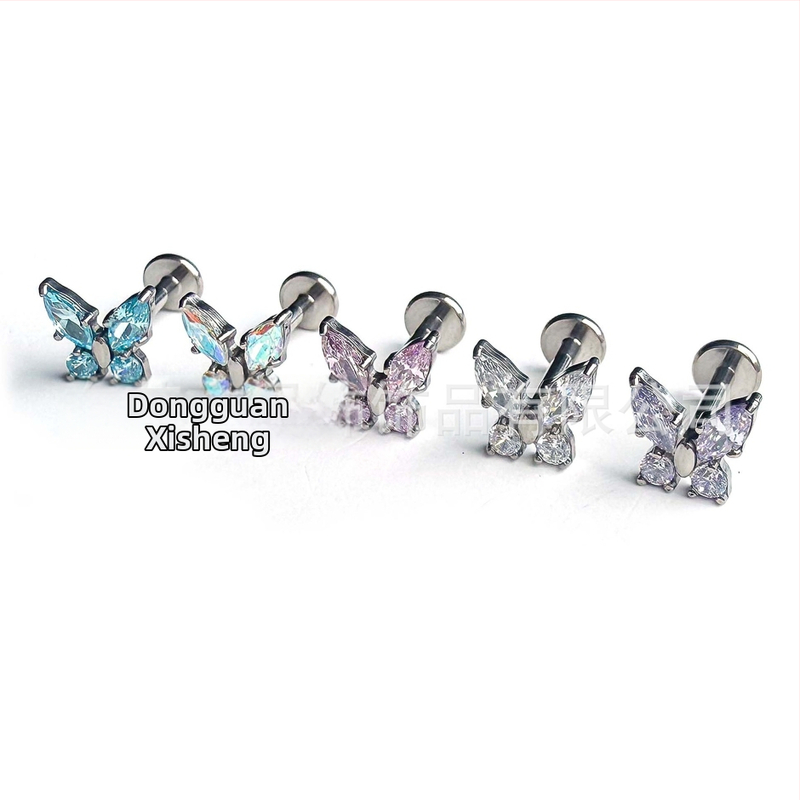 G23 titánové šperky na piercing tela – geometrický motív motýľa s cirkónovými kryštálmi