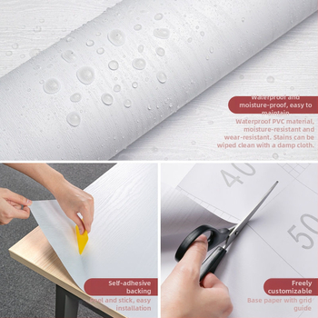 Tapet autocolant cu aspect lemn pentru renovarea mobilierului; rezistent la umezeală; stil simplu și modern; potrivit pentru dulapuri, birouri și uși.