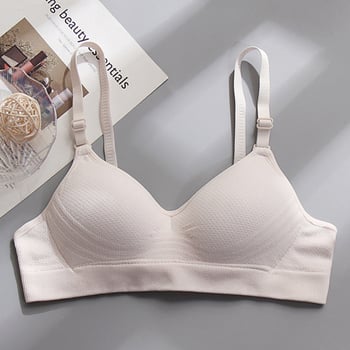 Sutien din bumbac pentru eleve — cupă 3/4, cupă subțire modelată cu burete, fără underwire, închidere în spate cu trei rânduri de cârlige, bretele fixe duble, respirabil și susținător