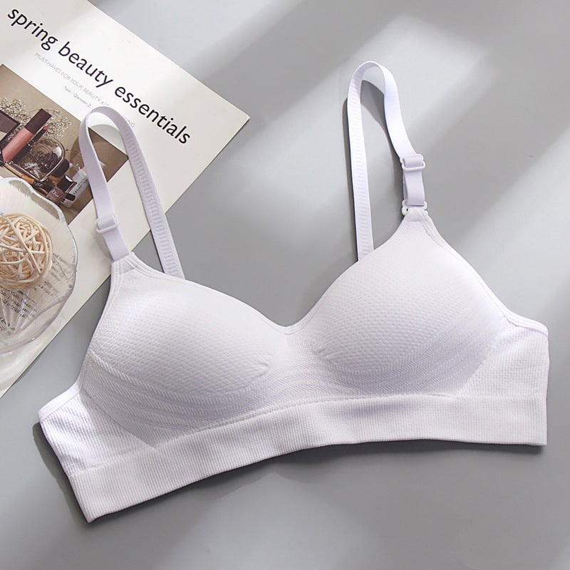 Sutien din bumbac pentru eleve — cupă 3/4, cupă subțire modelată cu burete, fără underwire, închidere în spate cu trei rânduri de cârlige, bretele fixe duble, respirabil și susținător