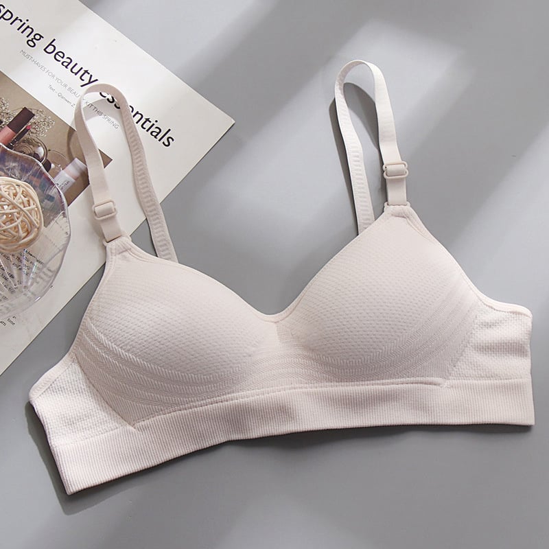 Sutien din bumbac pentru eleve — cupă 3/4, cupă subțire modelată cu burete, fără underwire, închidere în spate cu trei rânduri de cârlige, bretele fixe duble, respirabil și susținător