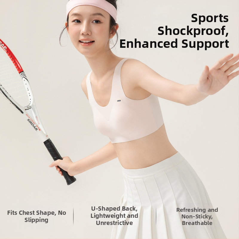 Bustier sport pentru fete, din nylon, pentru vârsta 11–18 ani, cupă completă cu cupe turnate subțiri, dintr-o bucată, bretele fixe