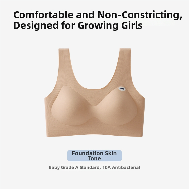 Bustier sport pentru fete, din nylon, pentru vârsta 11–18 ani, cupă completă cu cupe turnate subțiri, dintr-o bucată, bretele fixe