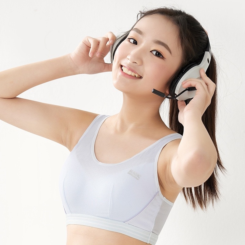 Bustier sport pentru fete pentru alergare, material din bumbac respirant, cupe 3/4, insertie subțire modelată, bretele fixe, pentru vârsta 13–18.