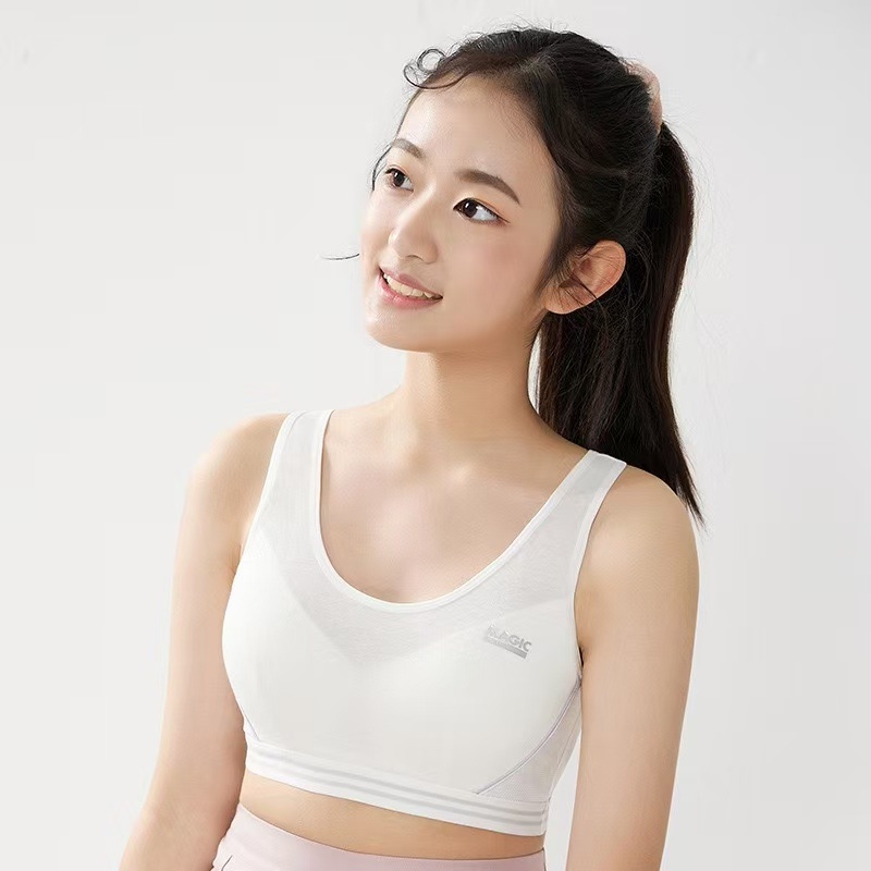 Bustier sport pentru fete pentru alergare, material din bumbac respirant, cupe 3/4, insertie subțire modelată, bretele fixe, pentru vârsta 13–18.