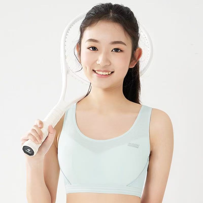 Bustier sport pentru fete pentru alergare, material din bumbac respirant, cupe 3/4, insertie subțire modelată, bretele fixe, pentru vârsta 13–18.