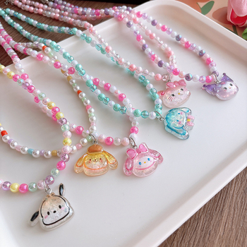 Детска огърлица от пластмасови мъниста, ръчна изработка, карикатурен стил, ланец с топчета, възраст 3–10 години