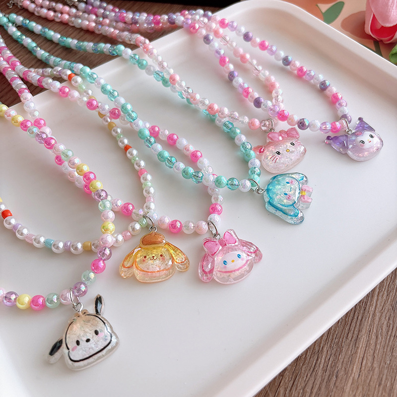 Детска огърлица от пластмасови мъниста, ръчна изработка, карикатурен стил, ланец с топчета, възраст 3–10 години