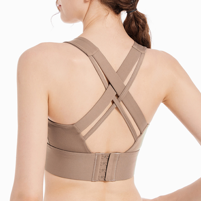 Sutien sport pentru alergare și fitness, cupa 3/4, cupe preformate subțiri, bretele fixe, închidere spate cu trei rânduri de cârlige, nylon 76% principal, nylon 24% căptușeală