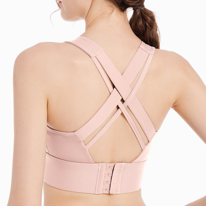 Sutien sport pentru alergare și fitness, cupa 3/4, cupe preformate subțiri, bretele fixe, închidere spate cu trei rânduri de cârlige, nylon 76% principal, nylon 24% căptușeală