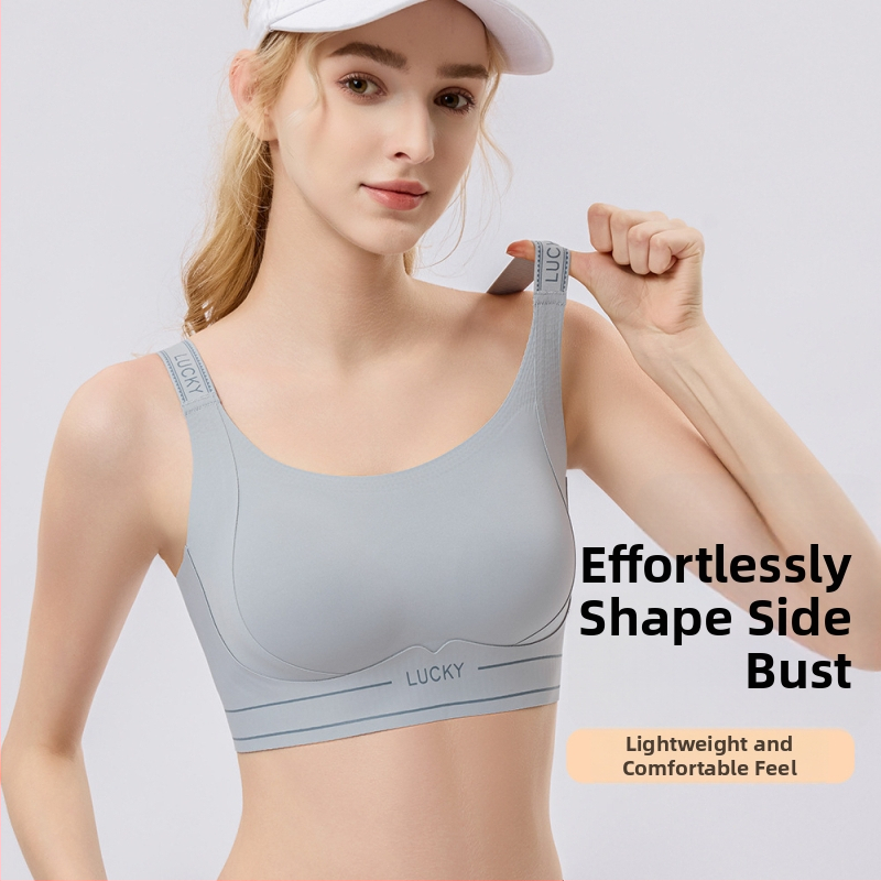 Sutien sport cu cupa 3/4, cupe subțiri modelatoare, bretele șnur, închidere din spate cu patru rânduri de catarame, țesătură respirabilă Nylon/Spandex