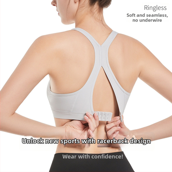Sutien sport cu spate deschis, fără cusături, respirabil pentru sâni mici, cupă 3/4, cupă modelată subțire, bretele duble fixe, închidere spate cu patru rânduri