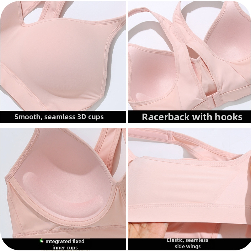 Sutien sport cu spate deschis, fără cusături, respirabil pentru sâni mici, cupă 3/4, cupă modelată subțire, bretele duble fixe, închidere spate cu patru rânduri