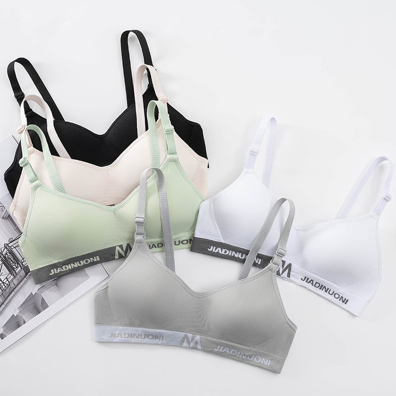 Sutien sport pentru fete: cupă 3/4, căptușeală 100% bumbac, fără arc metalic, bretele detașabile dublu, închidere cu trei rânduri de cârlige, potrivit pentru eleve de liceu
