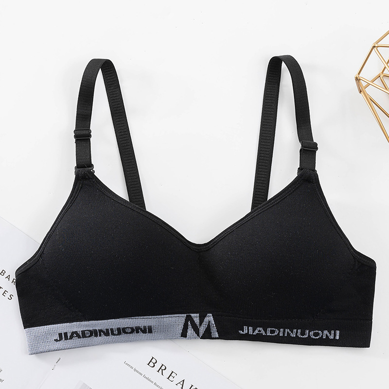 Sutien sport pentru fete: cupă 3/4, căptușeală 100% bumbac, fără arc metalic, bretele detașabile dublu, închidere cu trei rânduri de cârlige, potrivit pentru eleve de liceu