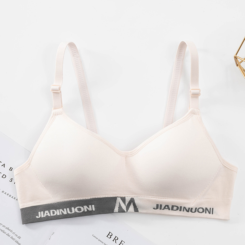 Sutien sport pentru fete: cupă 3/4, căptușeală 100% bumbac, fără arc metalic, bretele detașabile dublu, închidere cu trei rânduri de cârlige, potrivit pentru eleve de liceu