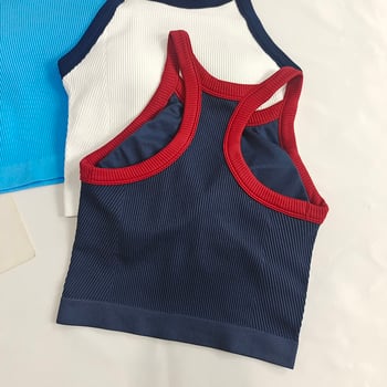 Bustier sport cu burete integrat pentru antrenament și yoga, fără cusături, din nailon cu căptușeală Spandex, bretele fixe, formă medie a cupei