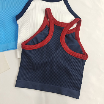 Bustier sport cu burete integrat pentru antrenament și yoga, fără cusături, din nailon cu căptușeală Spandex, bretele fixe, formă medie a cupei