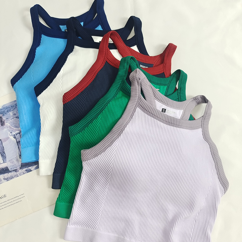 Bustier sport cu burete integrat pentru antrenament și yoga, fără cusături, din nailon cu căptușeală Spandex, bretele fixe, formă medie a cupei