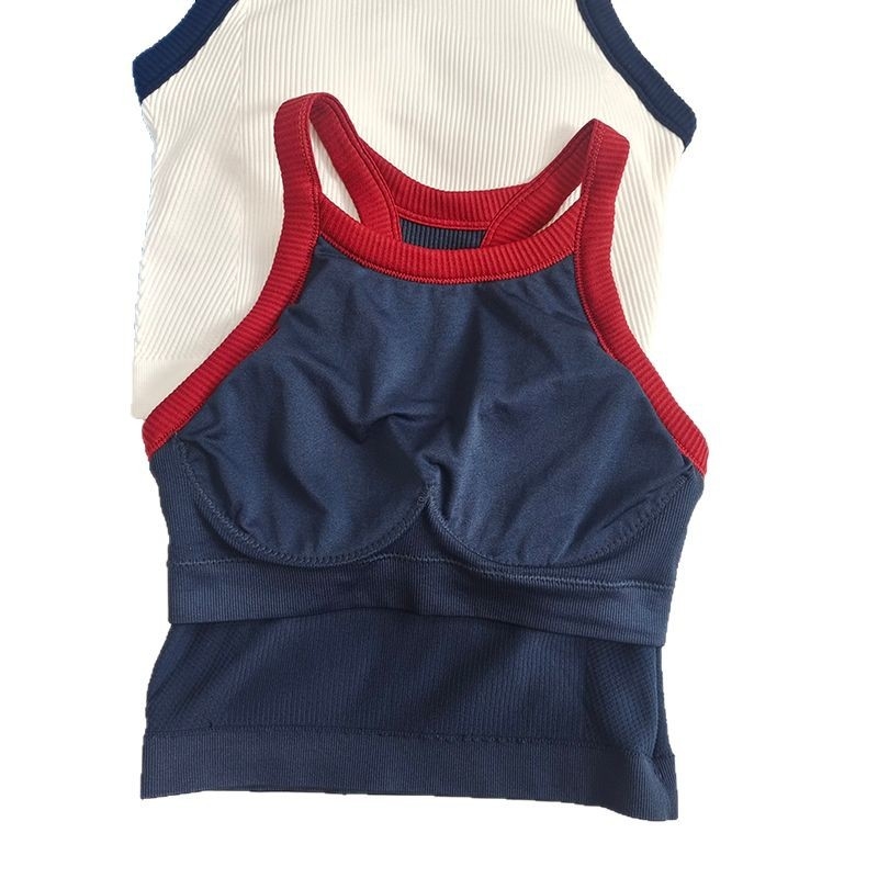 Bustier sport cu burete integrat pentru antrenament și yoga, fără cusături, din nailon cu căptușeală Spandex, bretele fixe, formă medie a cupei