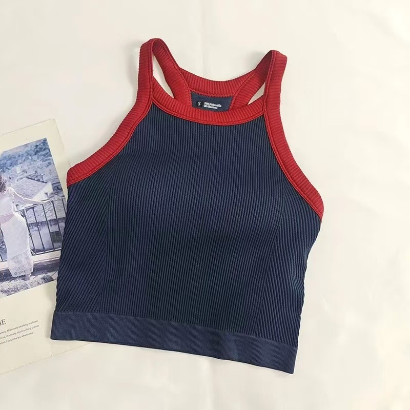 Bustier sport cu burete integrat pentru antrenament și yoga, fără cusături, din nailon cu căptușeală Spandex, bretele fixe, formă medie a cupei