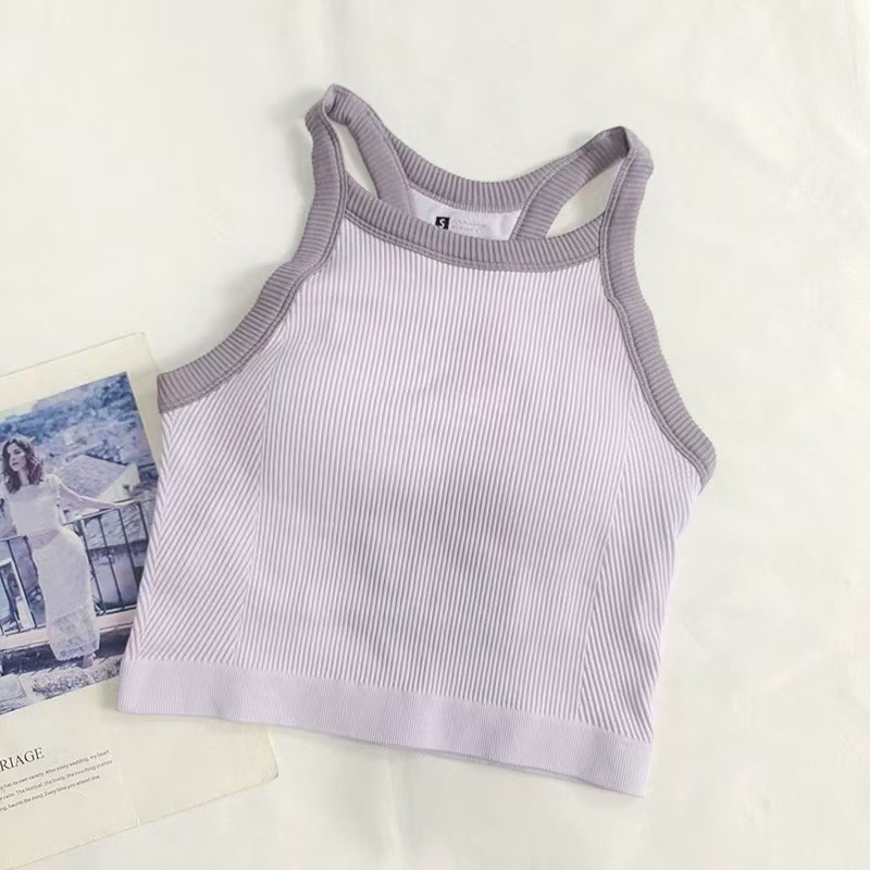 Bustier sport cu burete integrat pentru antrenament și yoga, fără cusături, din nailon cu căptușeală Spandex, bretele fixe, formă medie a cupei