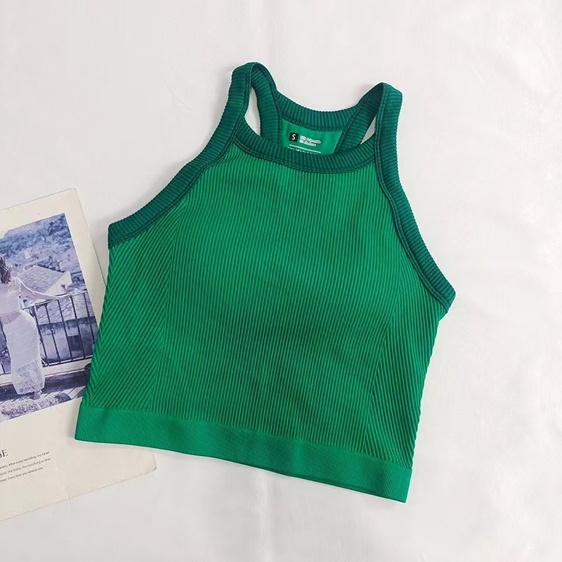 Bustier sport cu burete integrat pentru antrenament și yoga, fără cusături, din nailon cu căptușeală Spandex, bretele fixe, formă medie a cupei