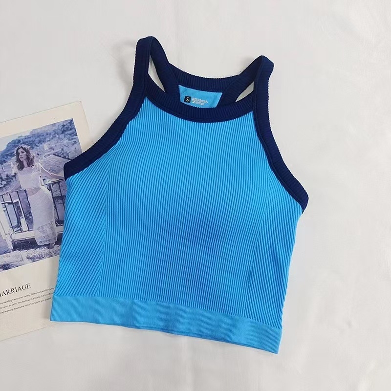 Bustier sport cu burete integrat pentru antrenament și yoga, fără cusături, din nailon cu căptușeală Spandex, bretele fixe, formă medie a cupei