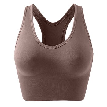 Sutien sport fără cusături, cupe din burete, respirabil și absorbant de transpirație, închidere la spate cu patru rânduri de cârlige, bretele fixe duble