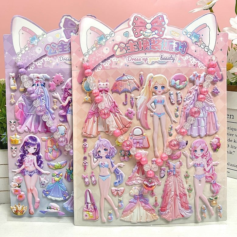 Set naljepnica za oblačenje s ogrlicom za djevojčice, crtana princeza, 3D naljepnice za oblačenje, tisak; Brand: Other; IP: No; Style: Cute; Craft: Print