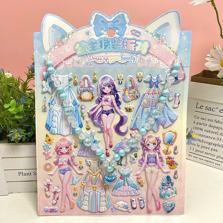 Set naljepnica za oblačenje s ogrlicom za djevojčice, crtana princeza, 3D naljepnice za oblačenje, tisak; Brand: Other; IP: No; Style: Cute; Craft: Print